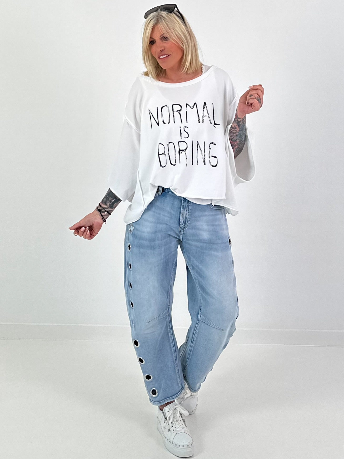 Jeans mit Ösen - denim