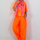 XL Musselin Tuch mit Leo Muster - weiss-neonorange-neonpink