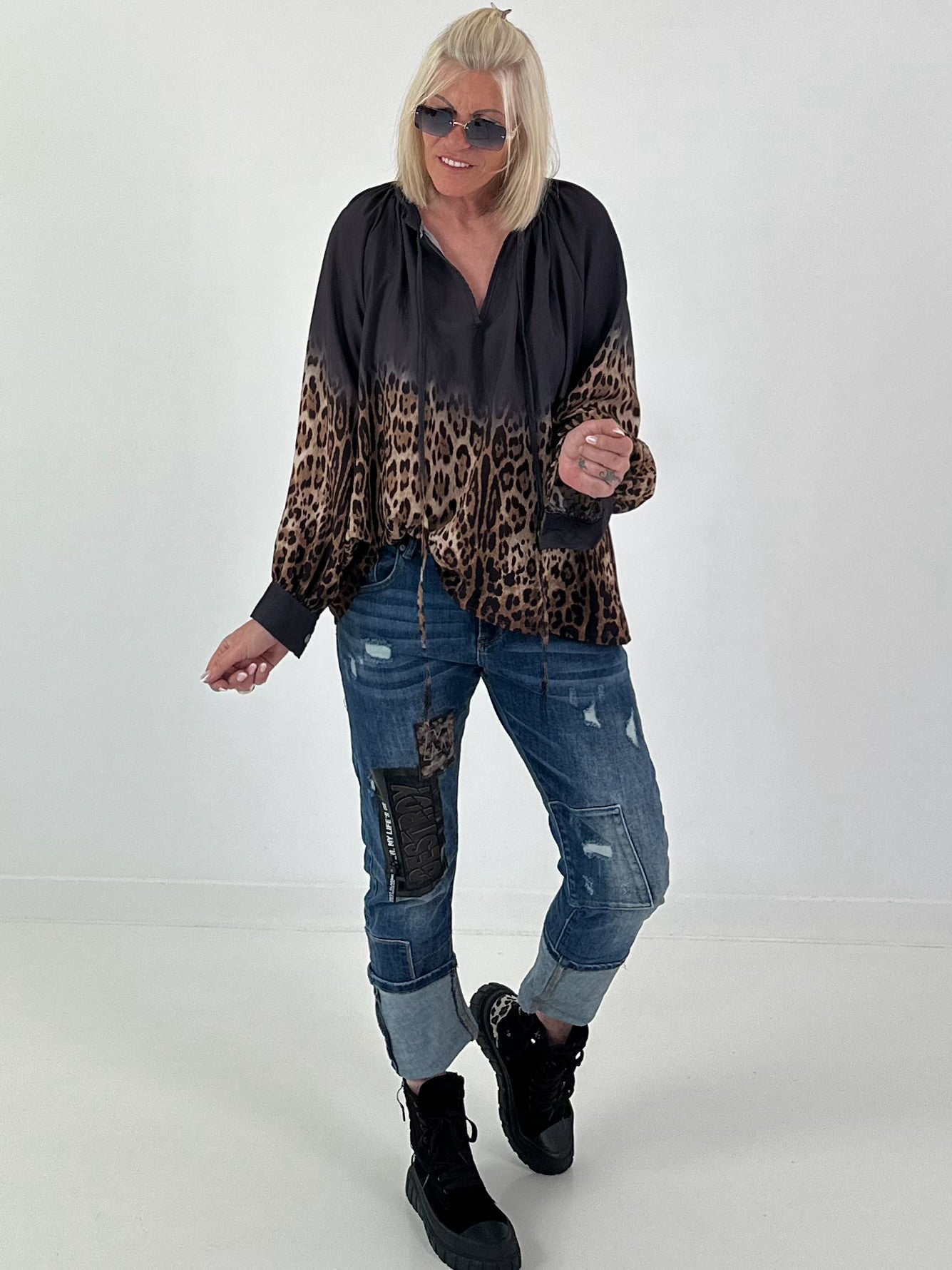 Tunika mit Leo-Print - leo-anthrazit