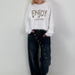 Sweater with purl seams and print - white