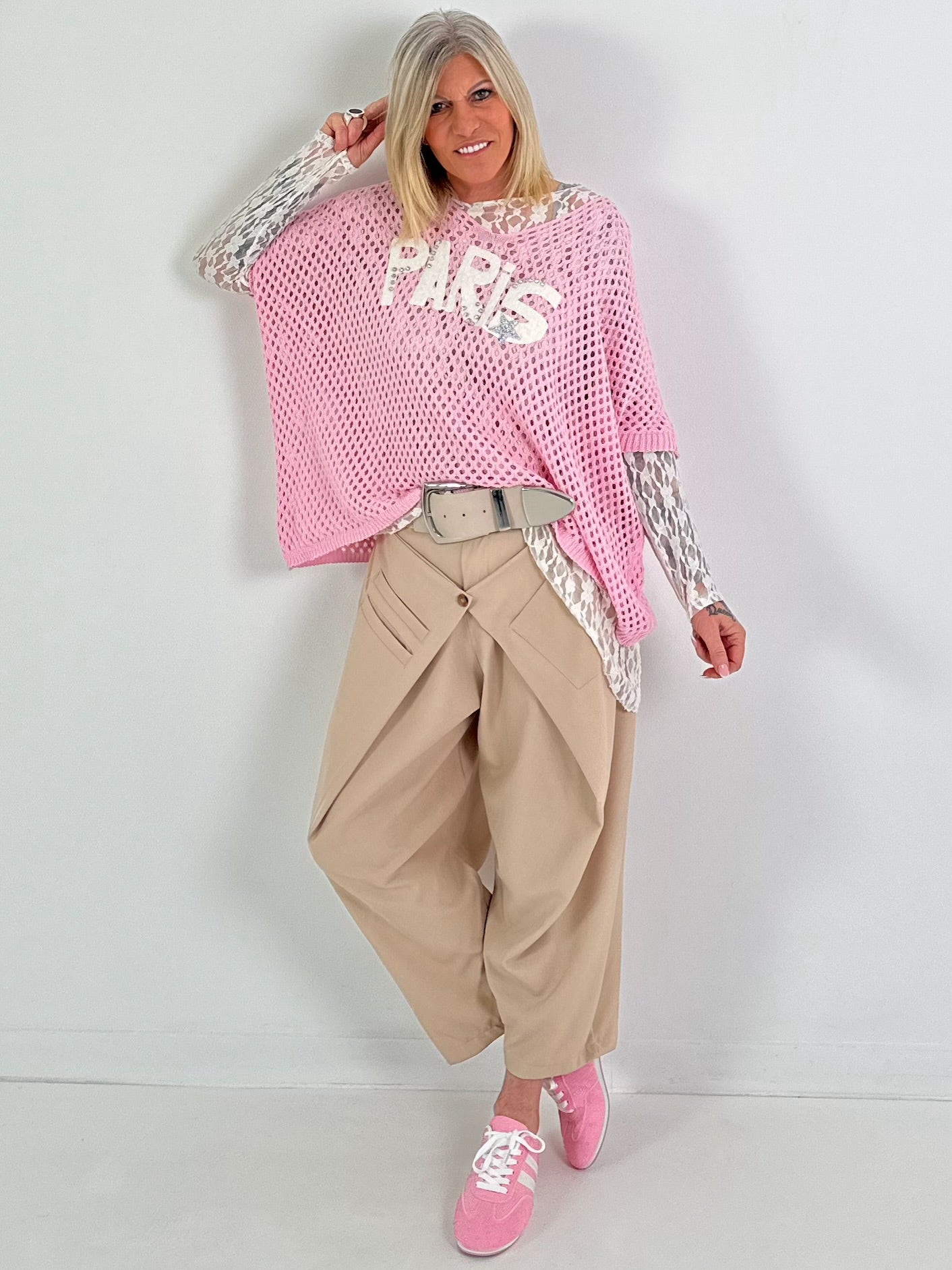 Crochet shirt with print - pink