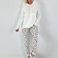 Casual long hoodie with thumbhole - white