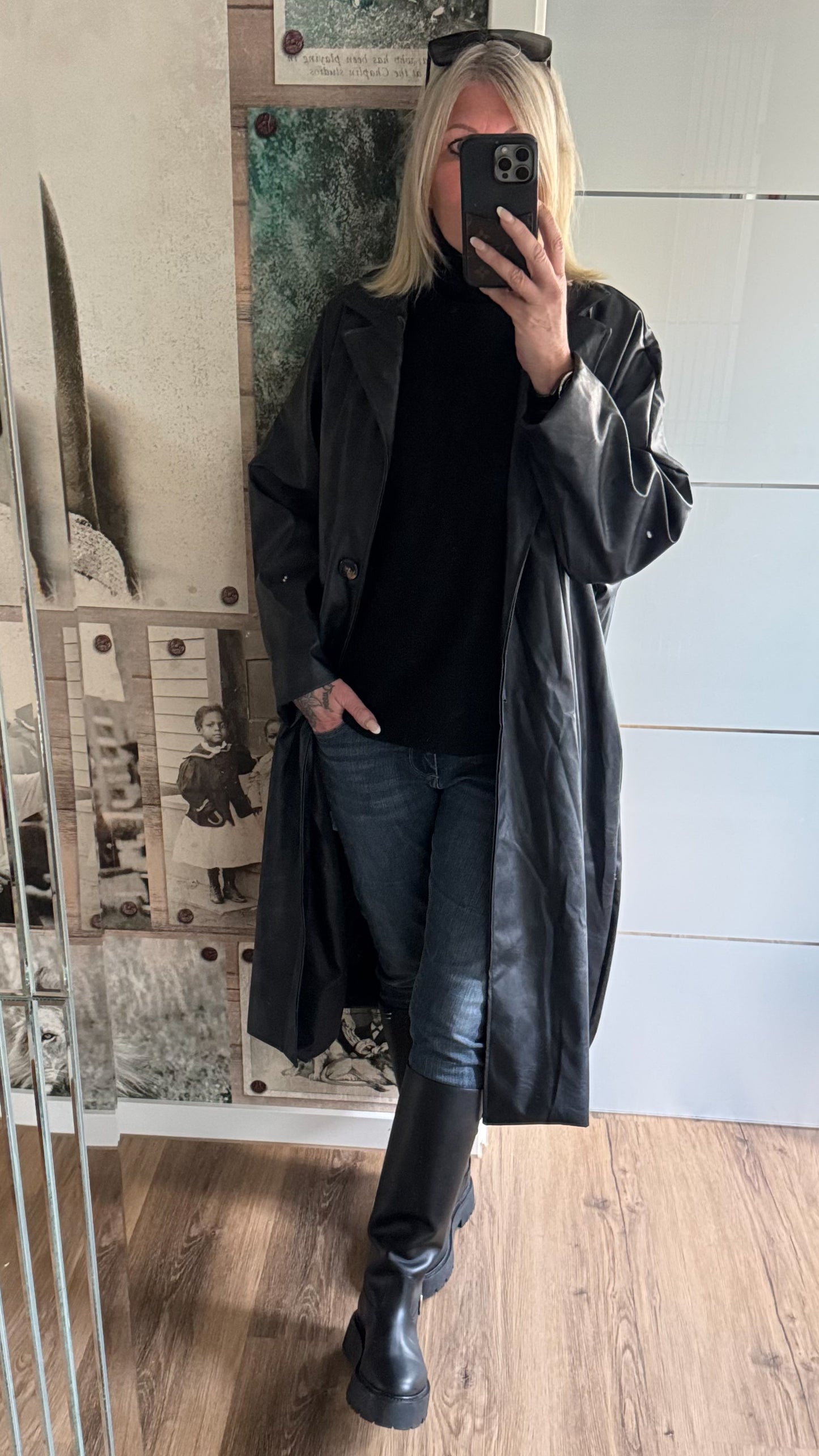 Oversized jas in lederlook, model "Darkwave" - ​​zwartblauw