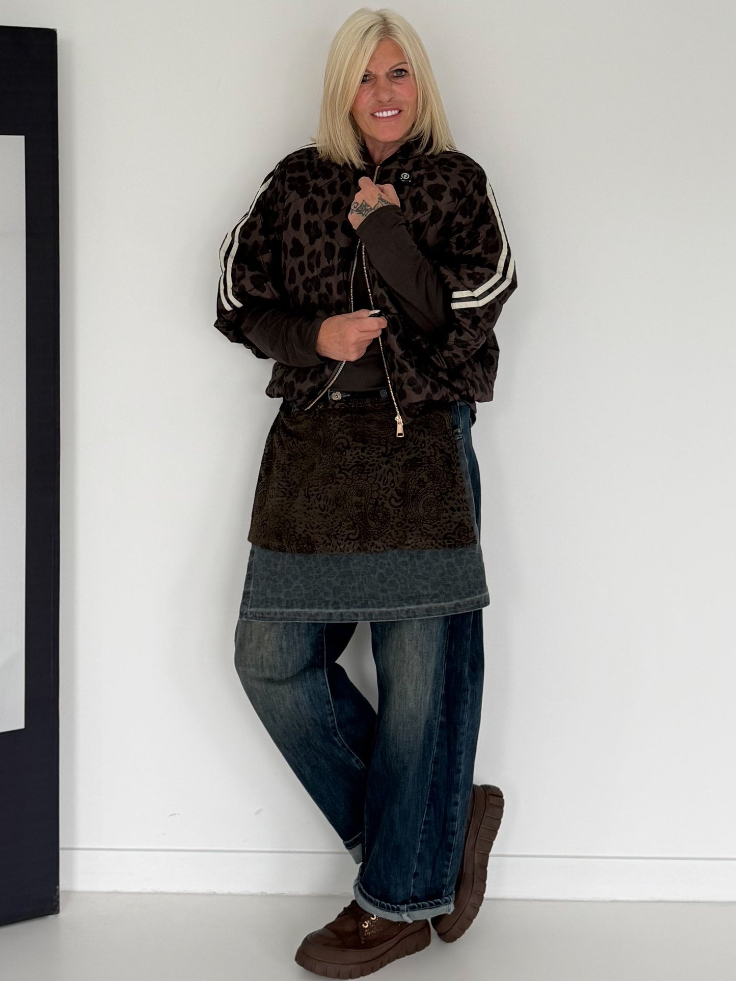 Weste im Leo-Look mit Streifen - leo-mokka