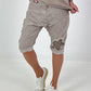 Short Baggy with Crochet Flowers and Sequins - Taupe
