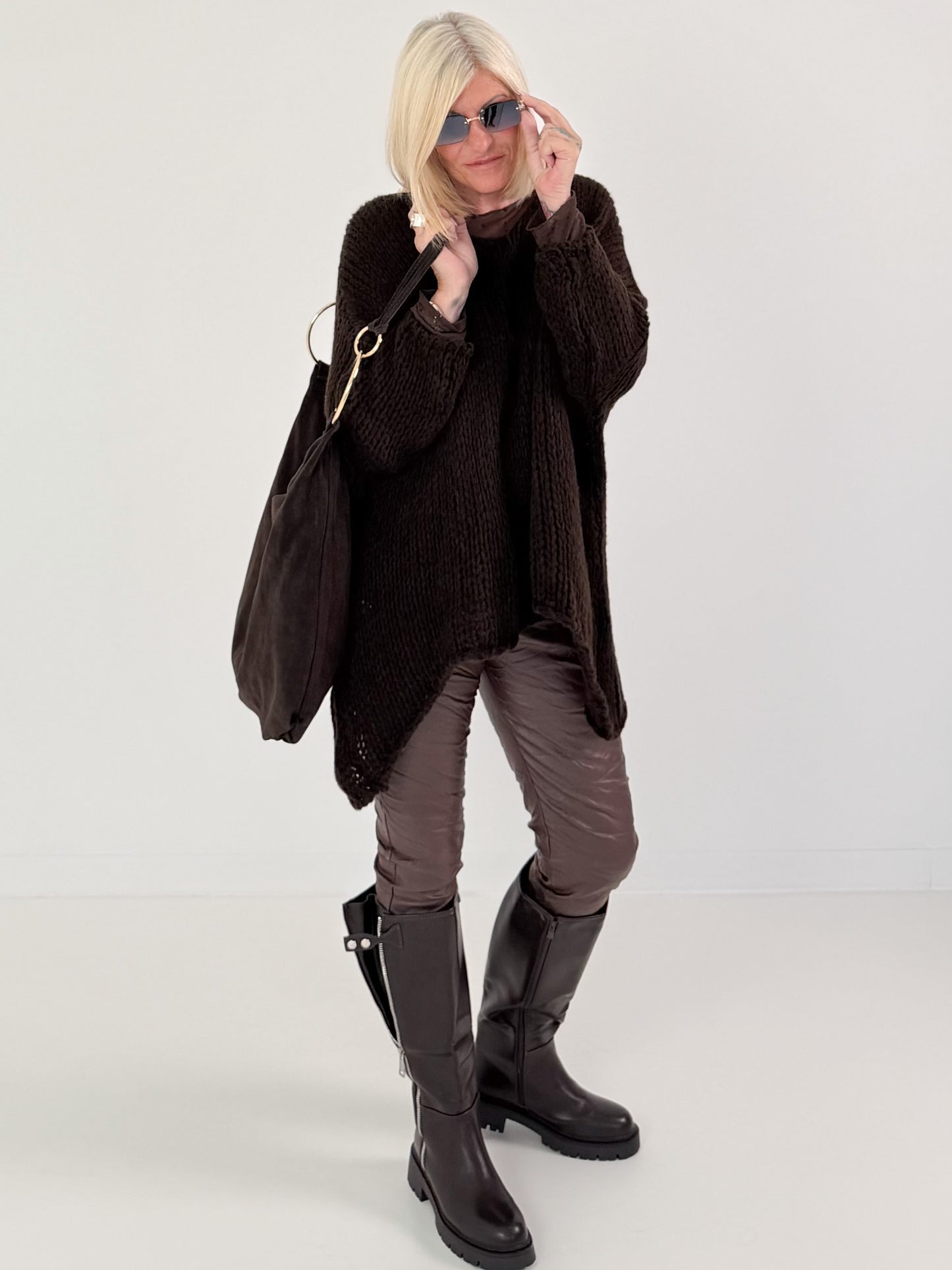 Weicher Oversized Grobstrickpullover  - mokka