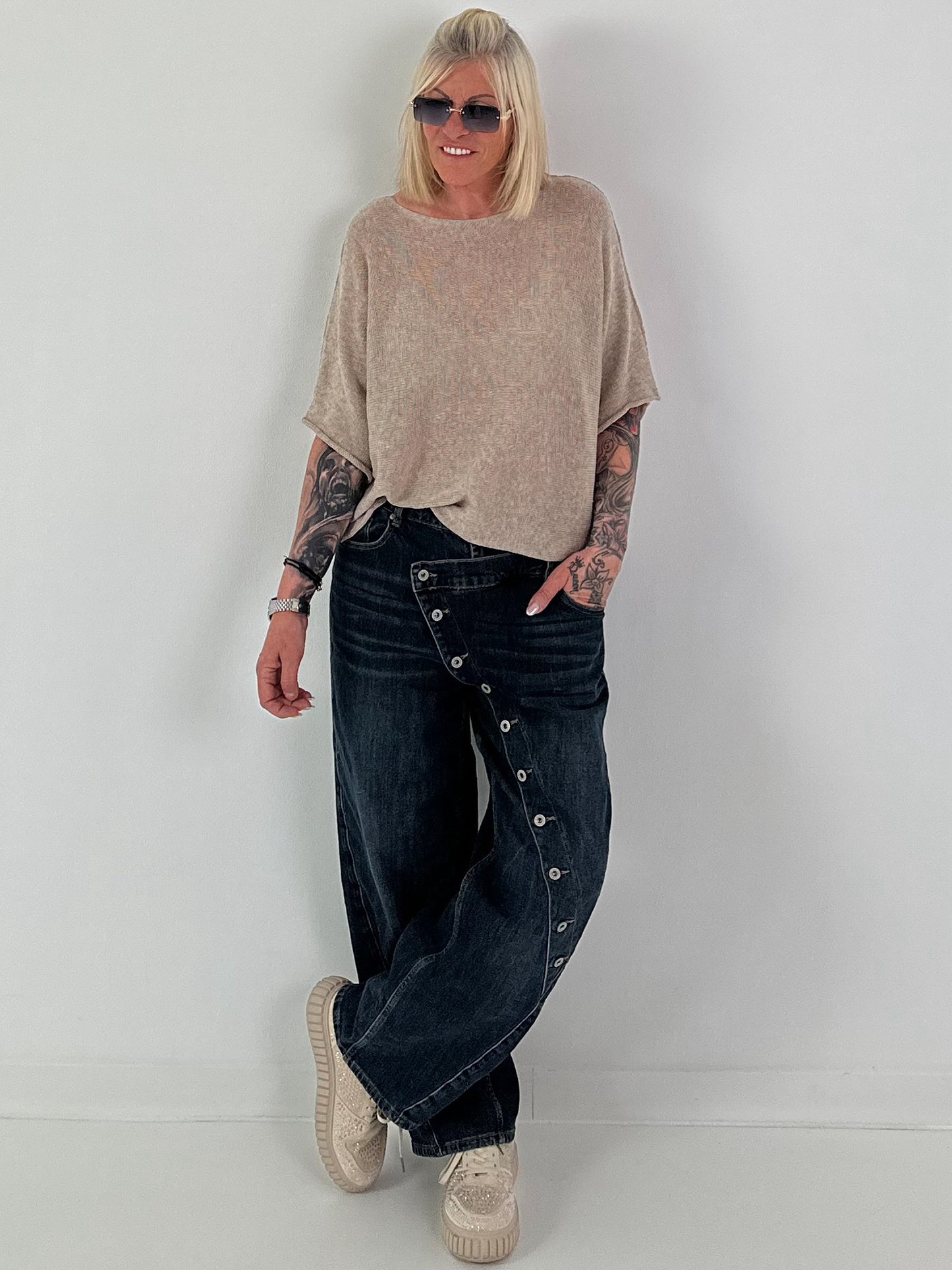 Leichter Pullover mit halben Arm - taupe