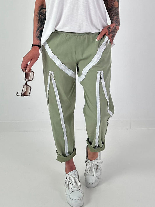 Broek met ritsdetails - kaki