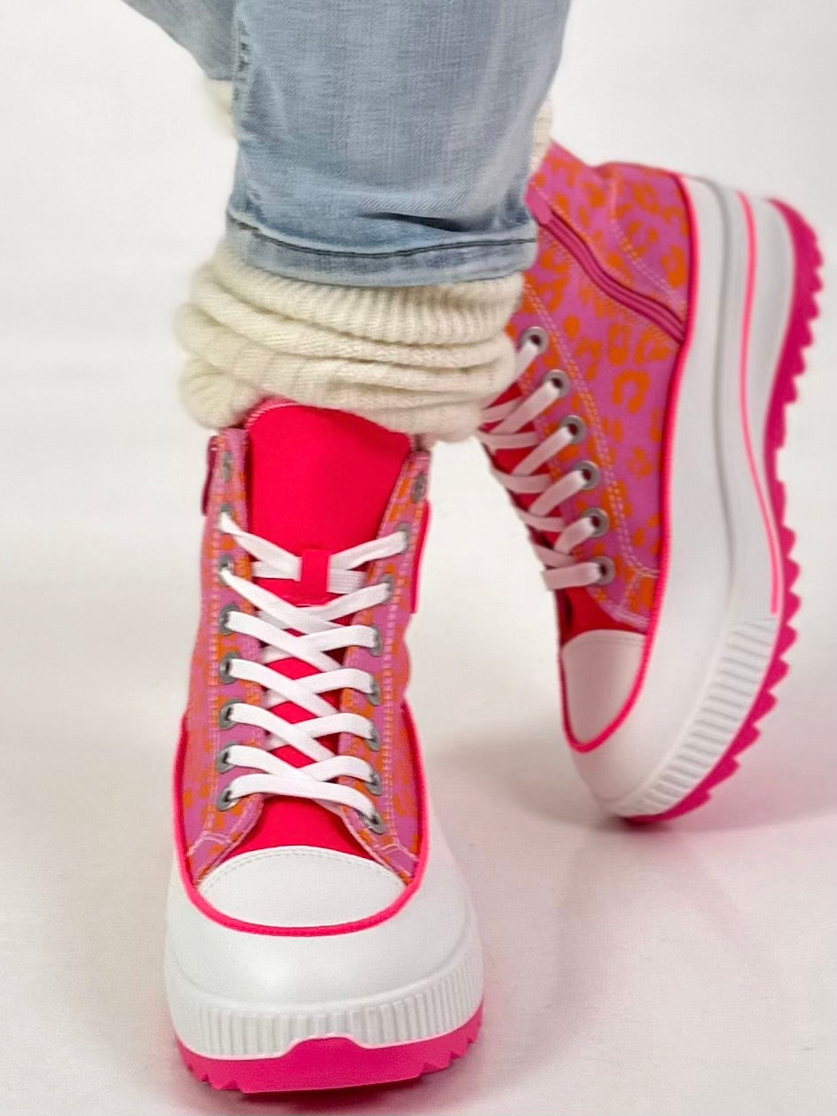High sneaker model "Cat Boost" - leo-neon pink