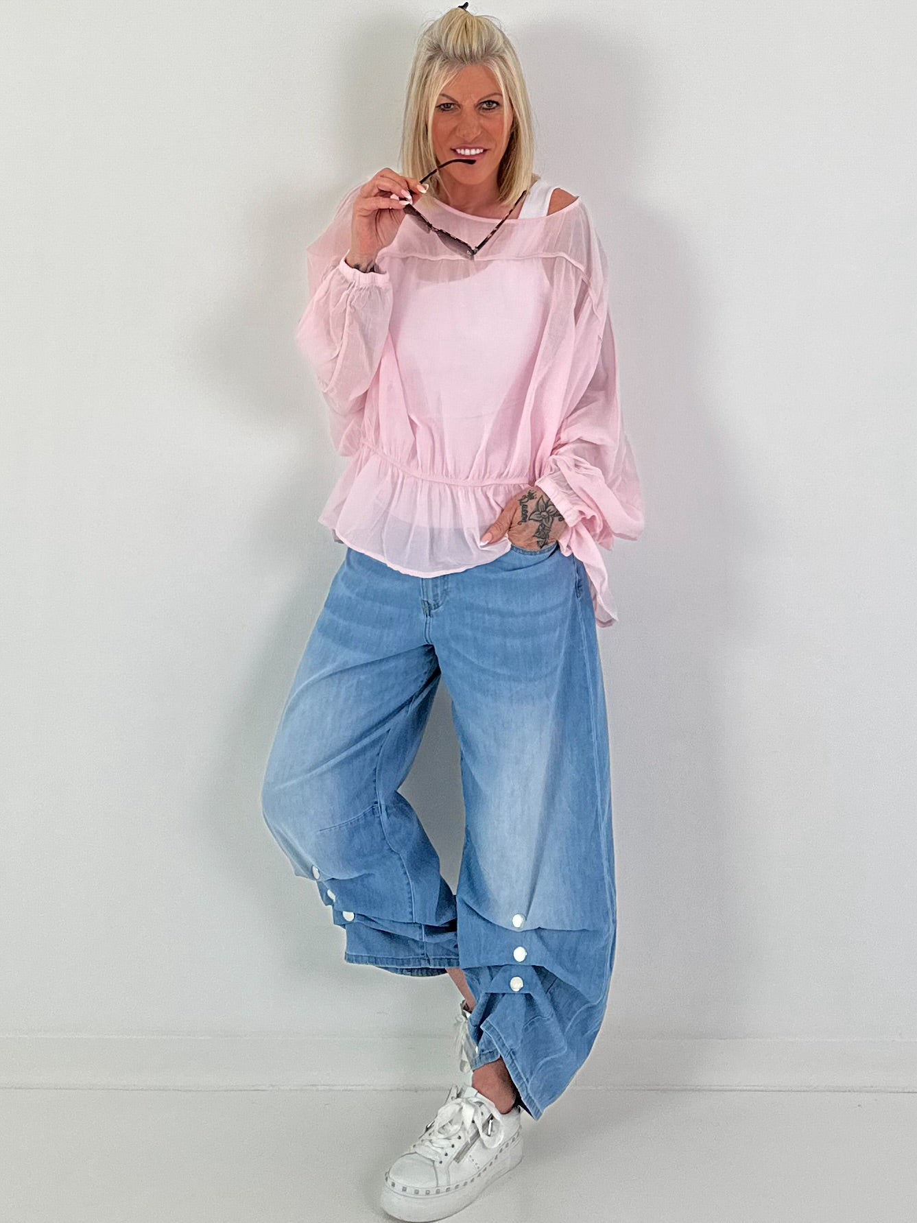 Tunic with flounce hem - pink