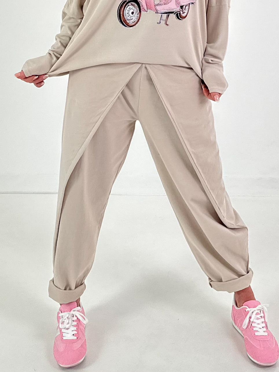 Casual trousers with a wrap-around design - beige