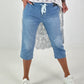 Short jeans with statement waistband - light blue