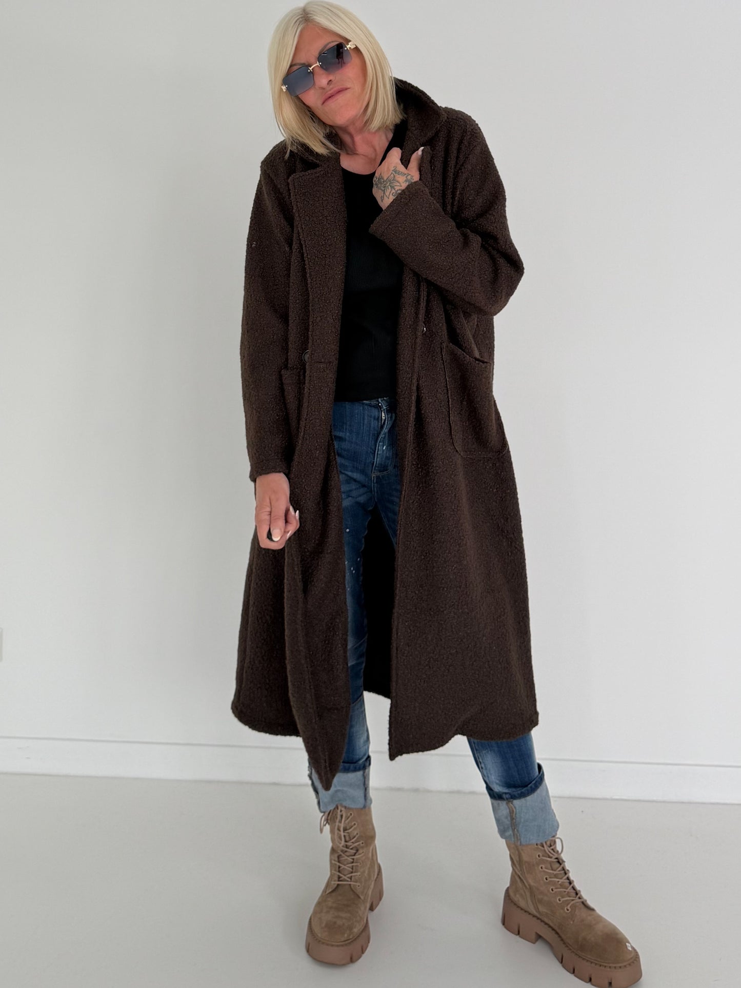 Weicher Bouclé Mantel - mokka