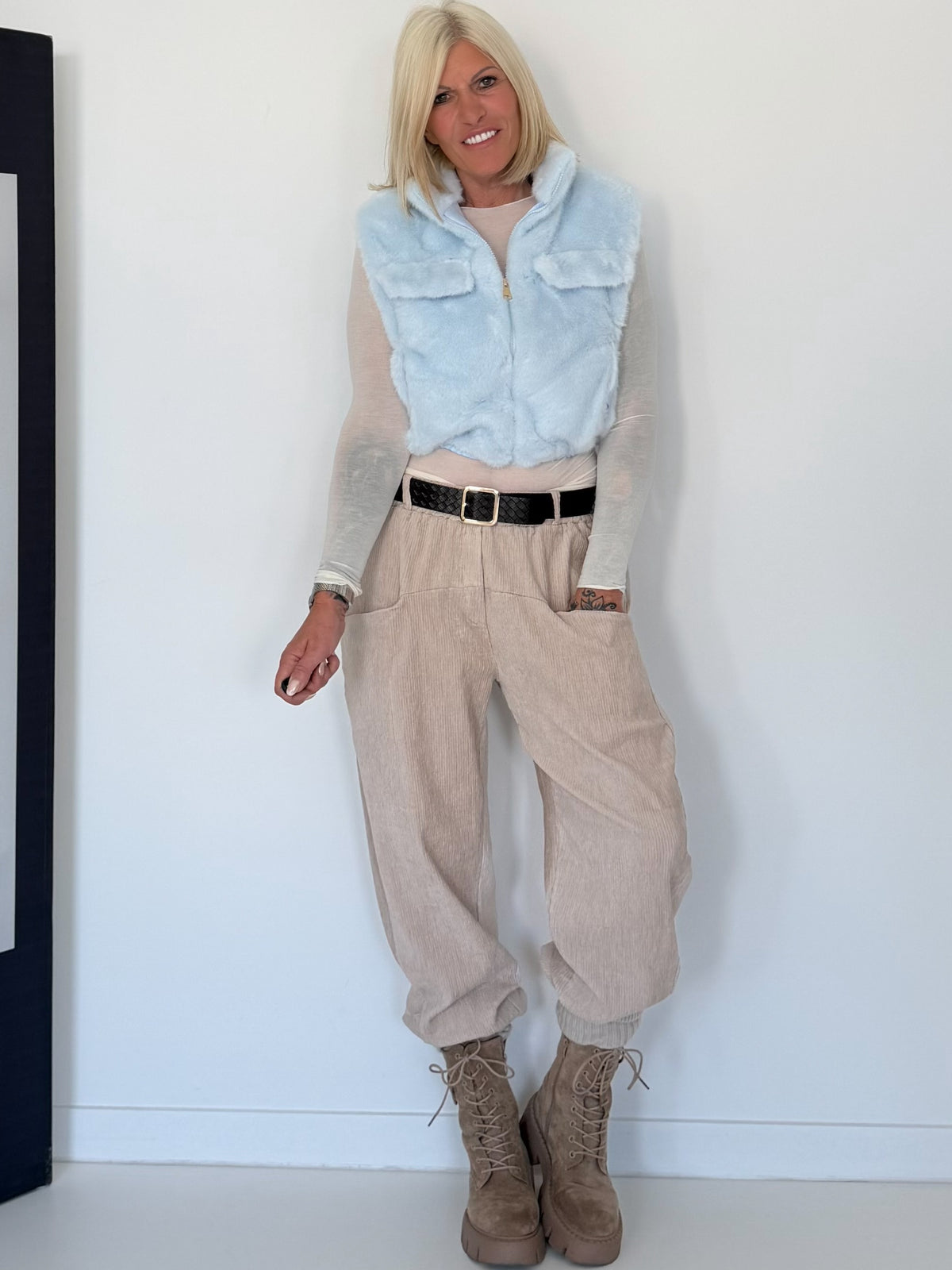 Gilet in behaaglijke bontlook - iceblue