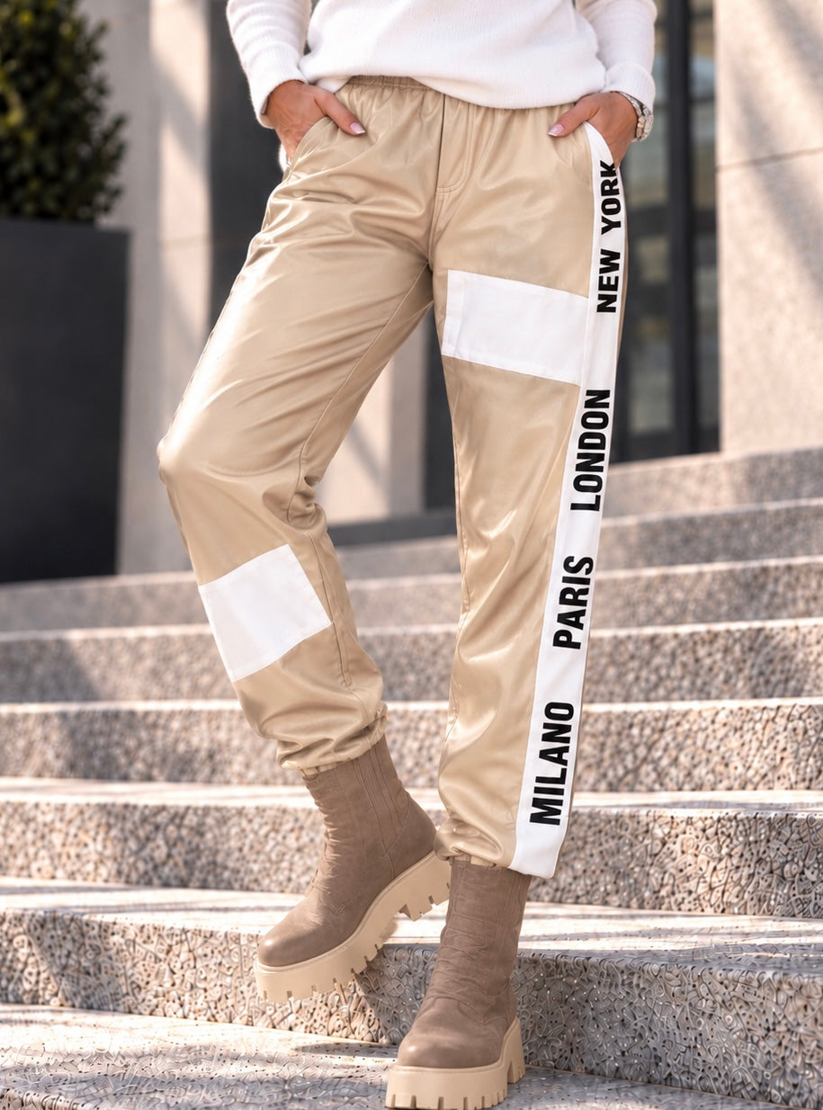Hose im Materialmix City Statement - beige