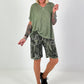 Feinstrick T-Shirt mit V-Ausschnitt - khaki