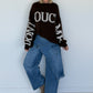 Oversized Strickpullover Dont Touch Me - mokka-weiss