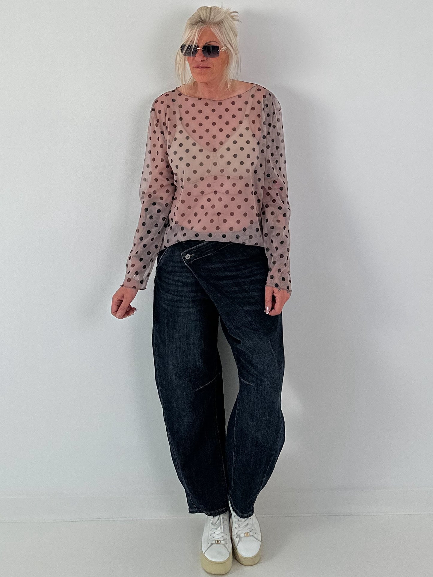 Mesh Shirt mit Punkten - taupe