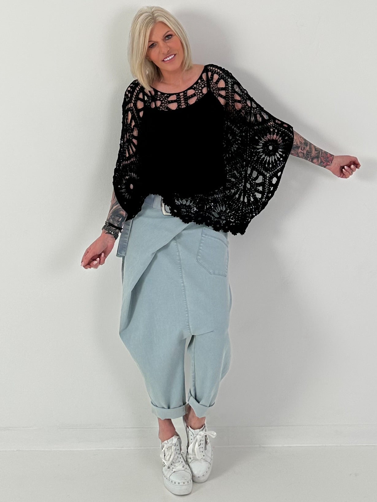 Häkelshirt mit Top - schwarz