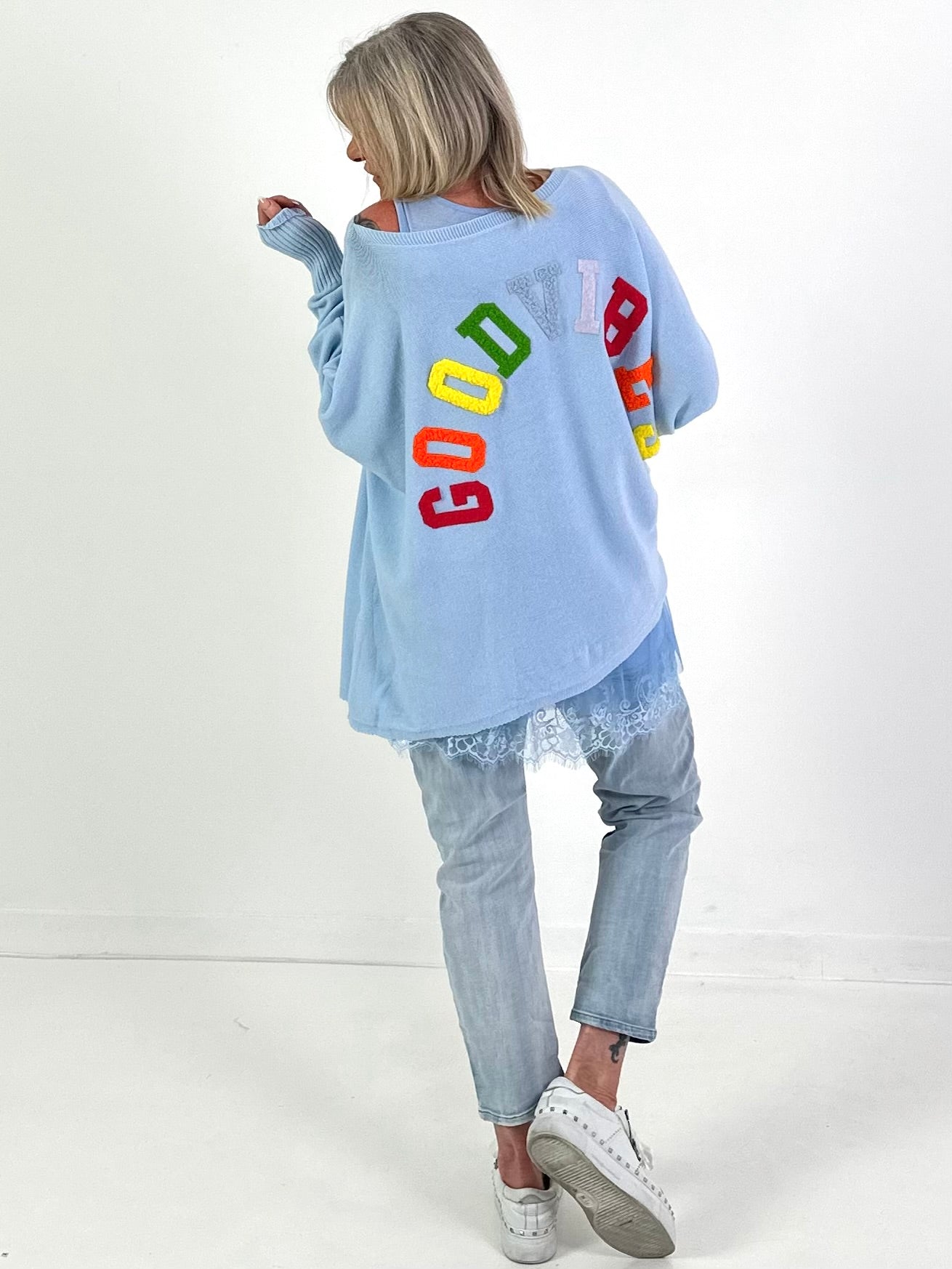 Pullover Good Vibes - hellblau