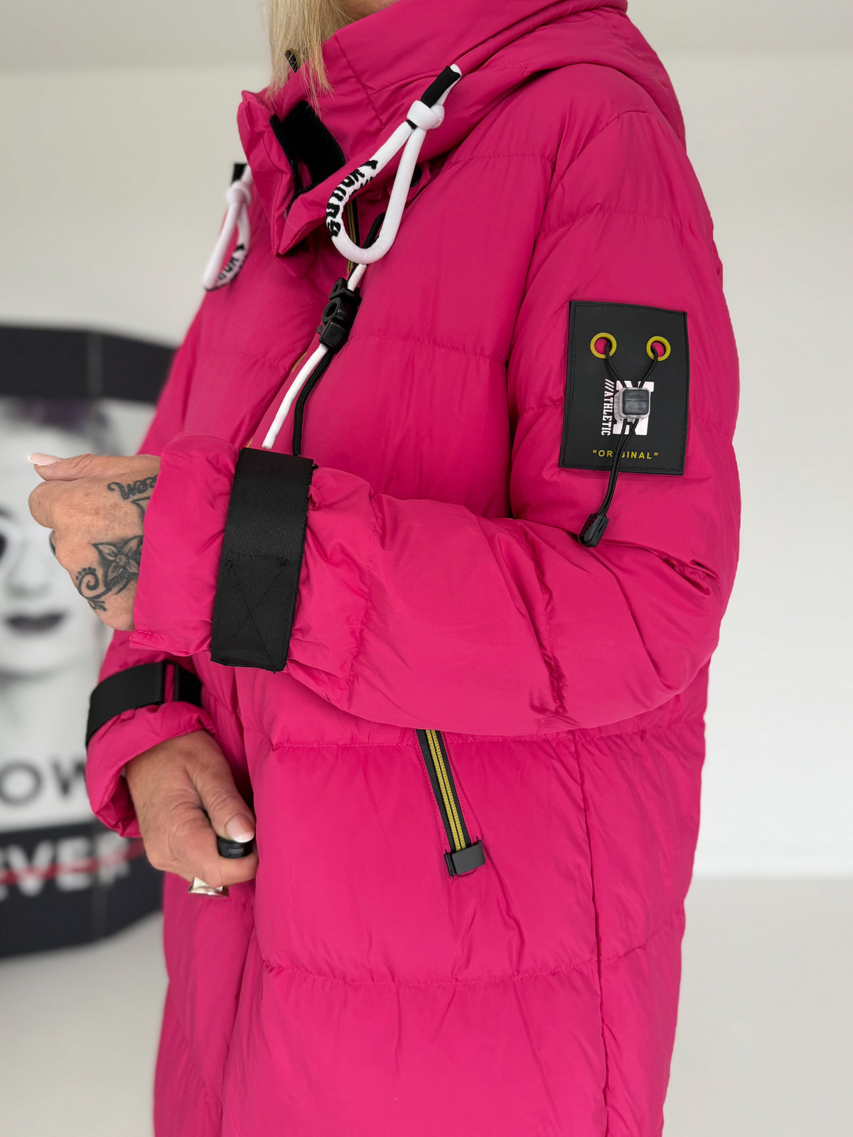 Daunenmantel mit Kapuze - pink