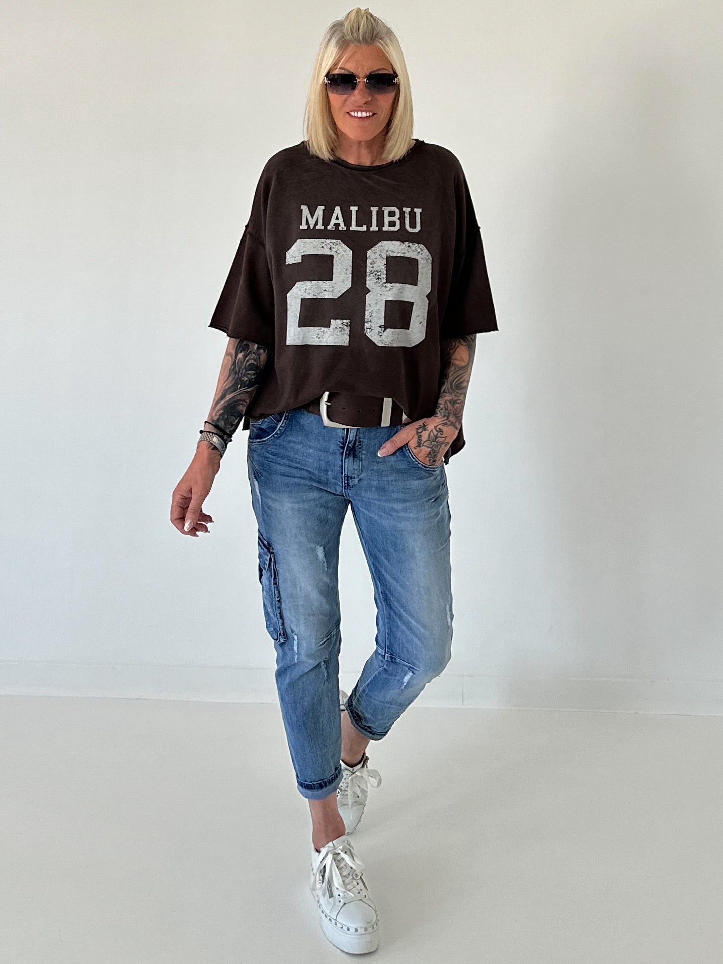 Sweater mit Vintage-Print - mokka