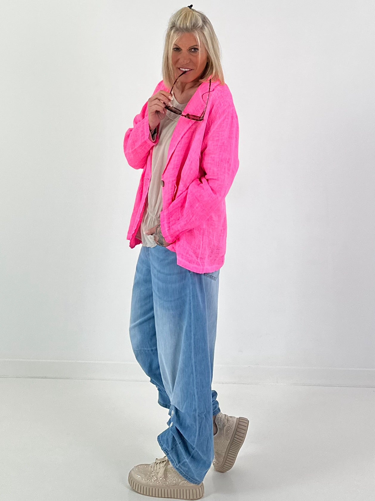 Linen Blazer - neon pink
