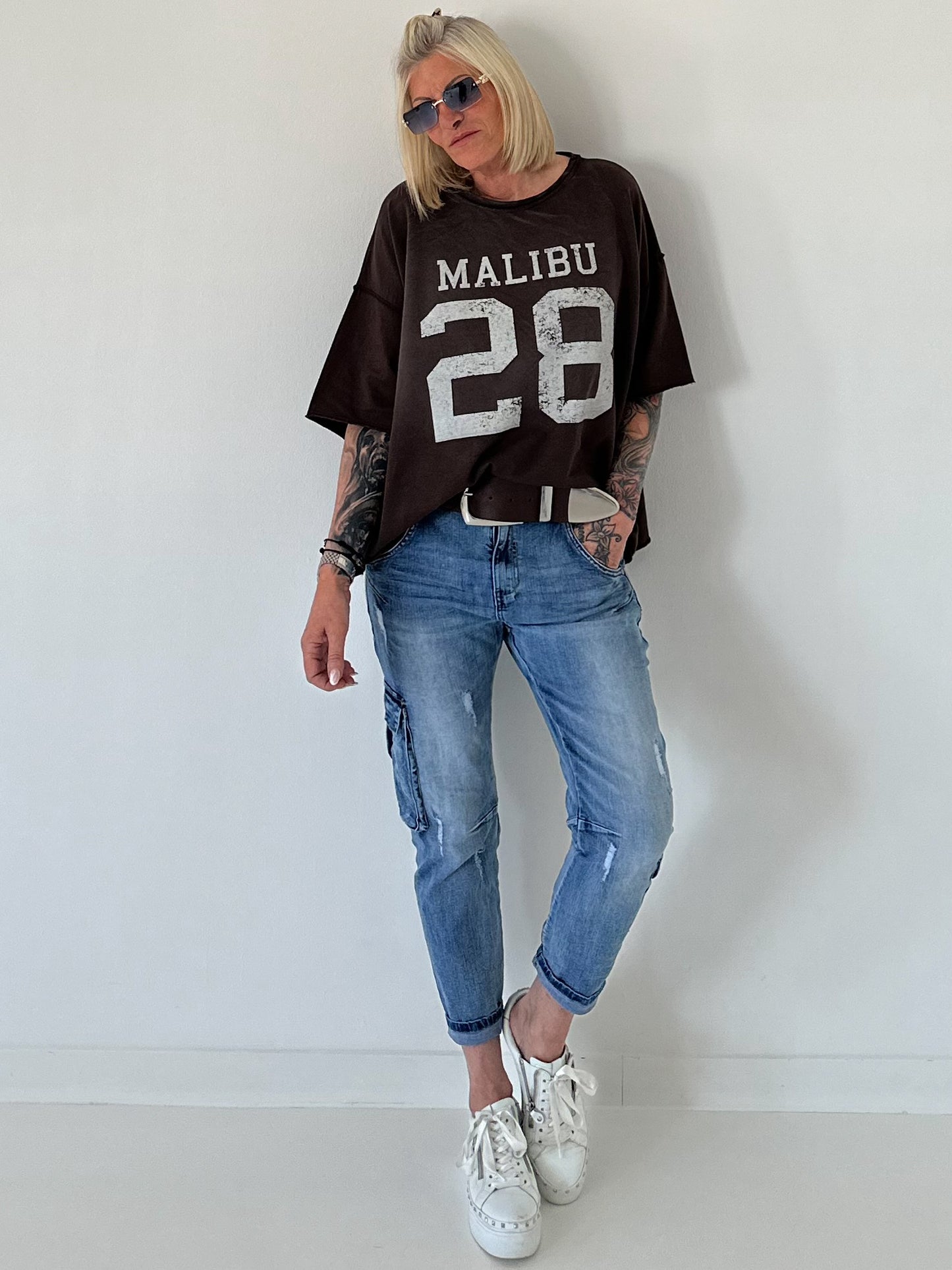 Sweater mit Vintage-Print - mokka