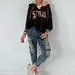 Strick Shirt mit Leo-Print - mokka