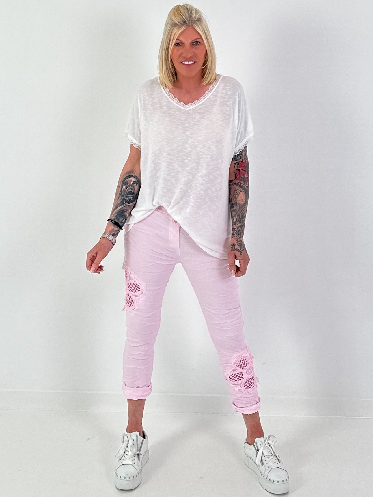 T-Shirt mit Rückenschleife - weiss