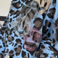 Sweater in all-over leopard print with rhinestone and glitter smileys - light blue-multicolored