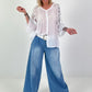 Blouse with floral crochet inserts - white