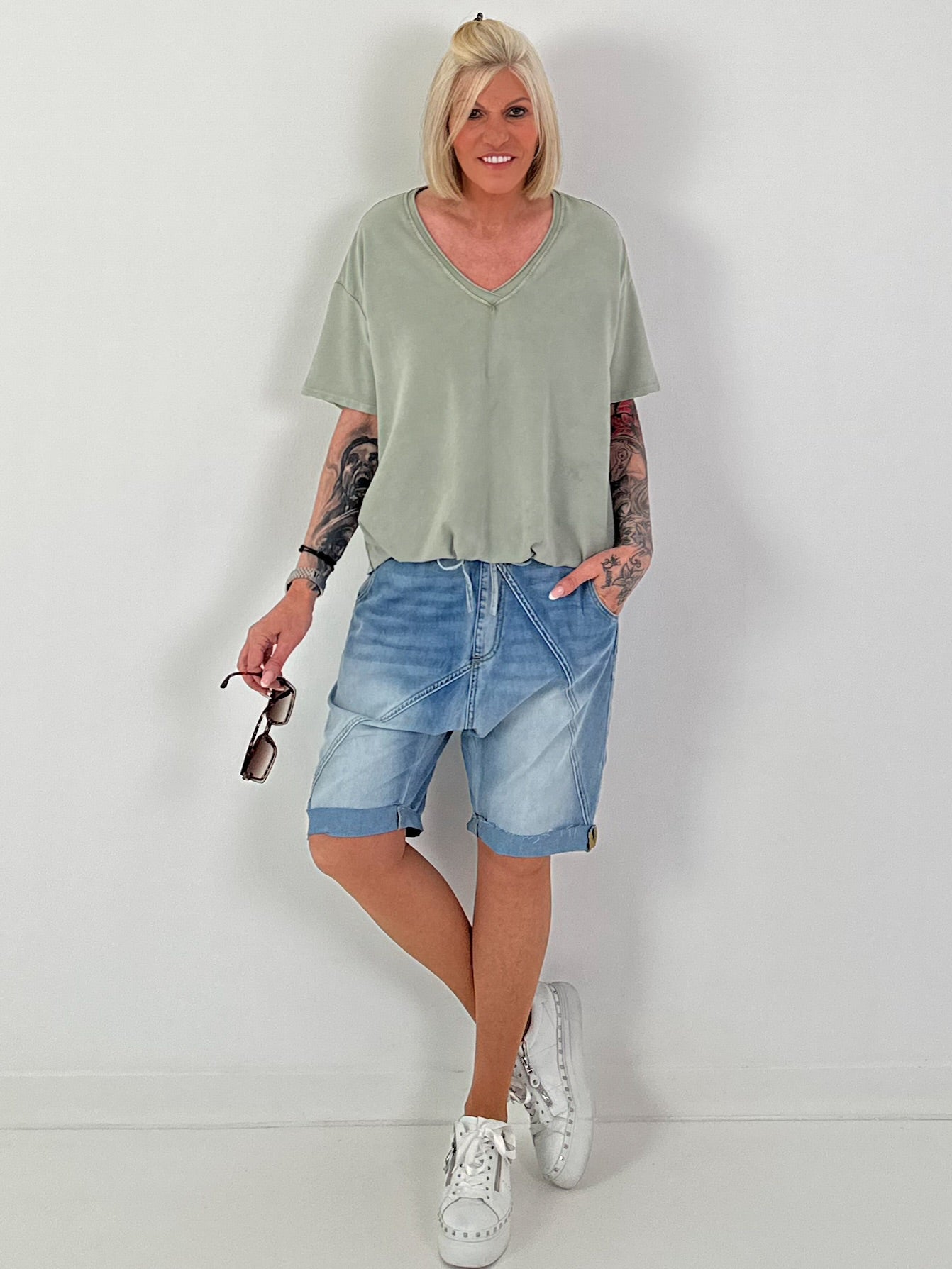 Ruched hem T-shirt - khaki