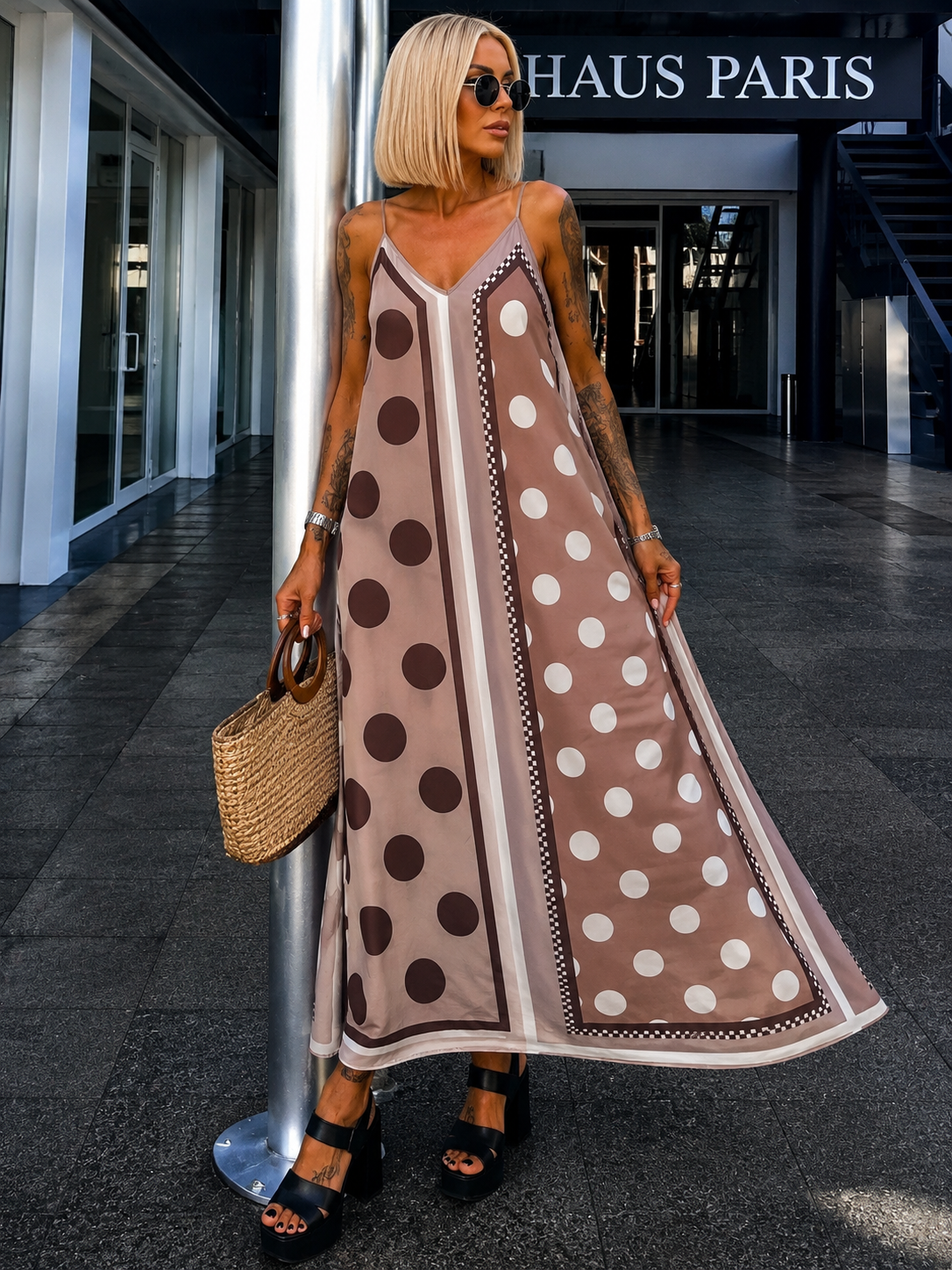 Luftiges Sommerkleid mit Print - taupe - mehrfarbig
