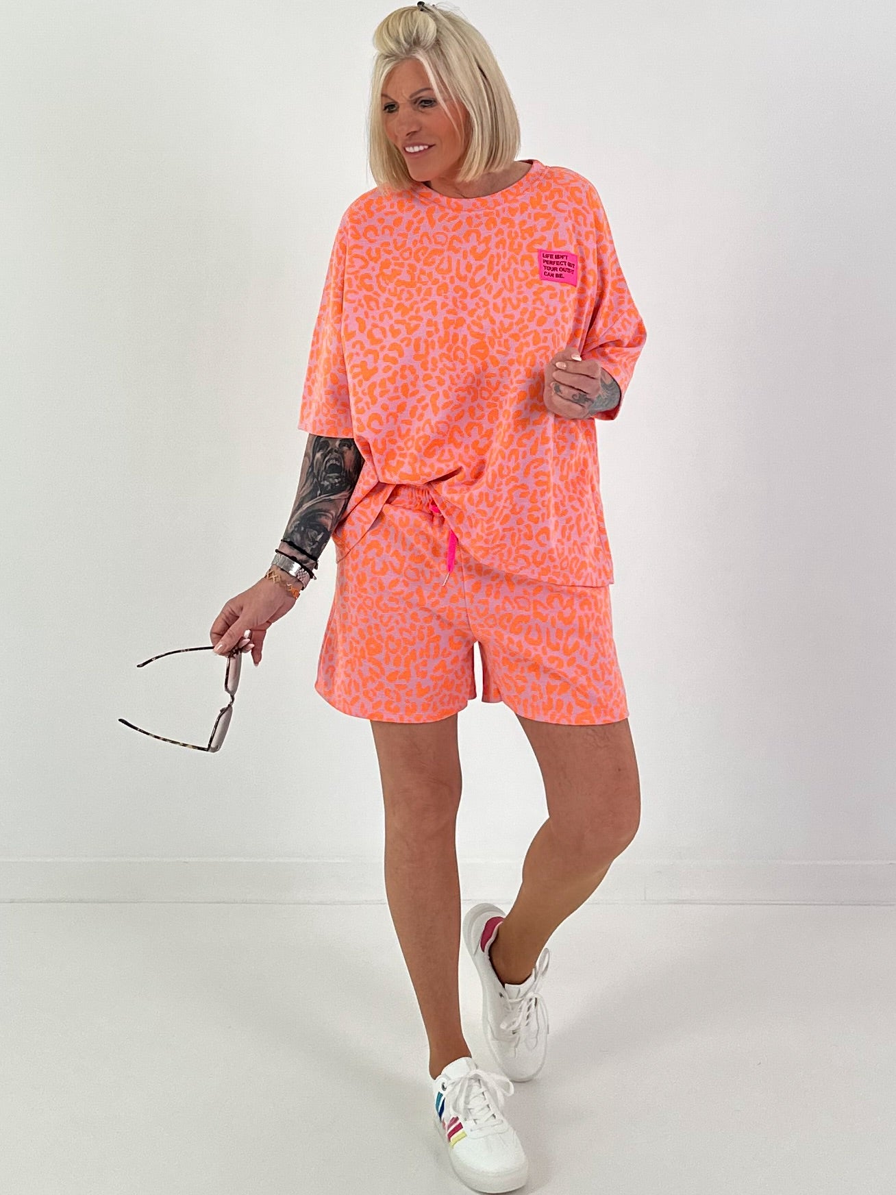 Two-piece set with leopard print - pink-orange