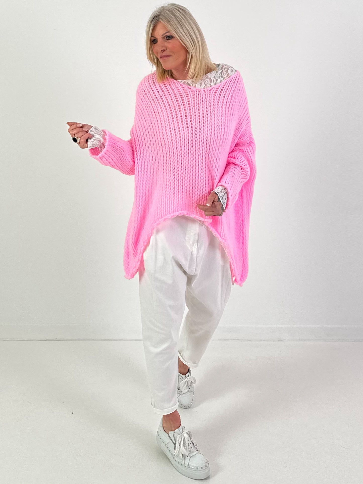 Grobstrickpullover Modell "Mellow-Mix" - rosa
