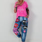 Jeanshose mit Statement Printmix - blau-mehrfarbig