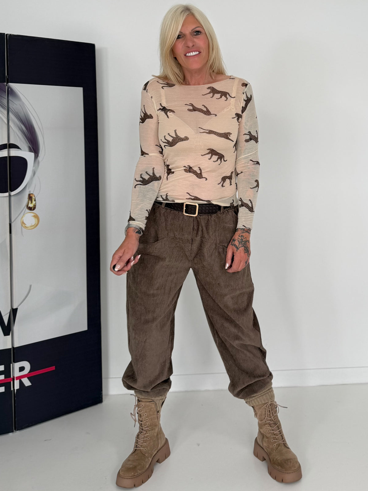 Cashmere Shirt mit Tierprint - Leopard/Tiger