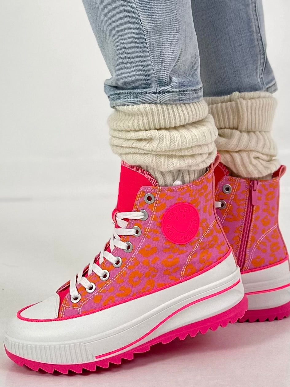 High sneaker model "Cat Boost" - leo-neon pink