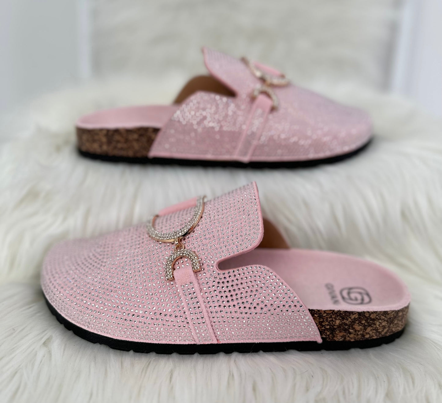 Pantoletten mit Strasssteinen - rosa