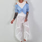 Ribbed top with blouse layering - white-light blue