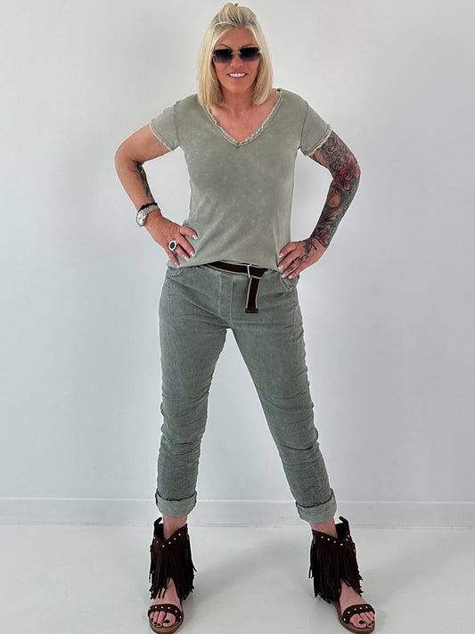 Ripp T-Shirt stone washed -  khaki