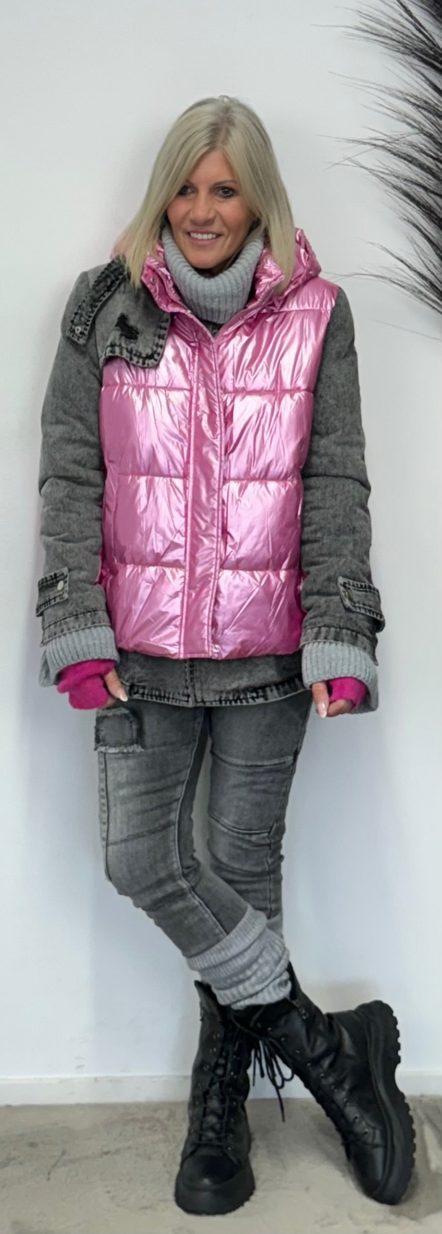 denim jacket with quilted vest - candy