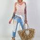 Long asymmetric lace top - white