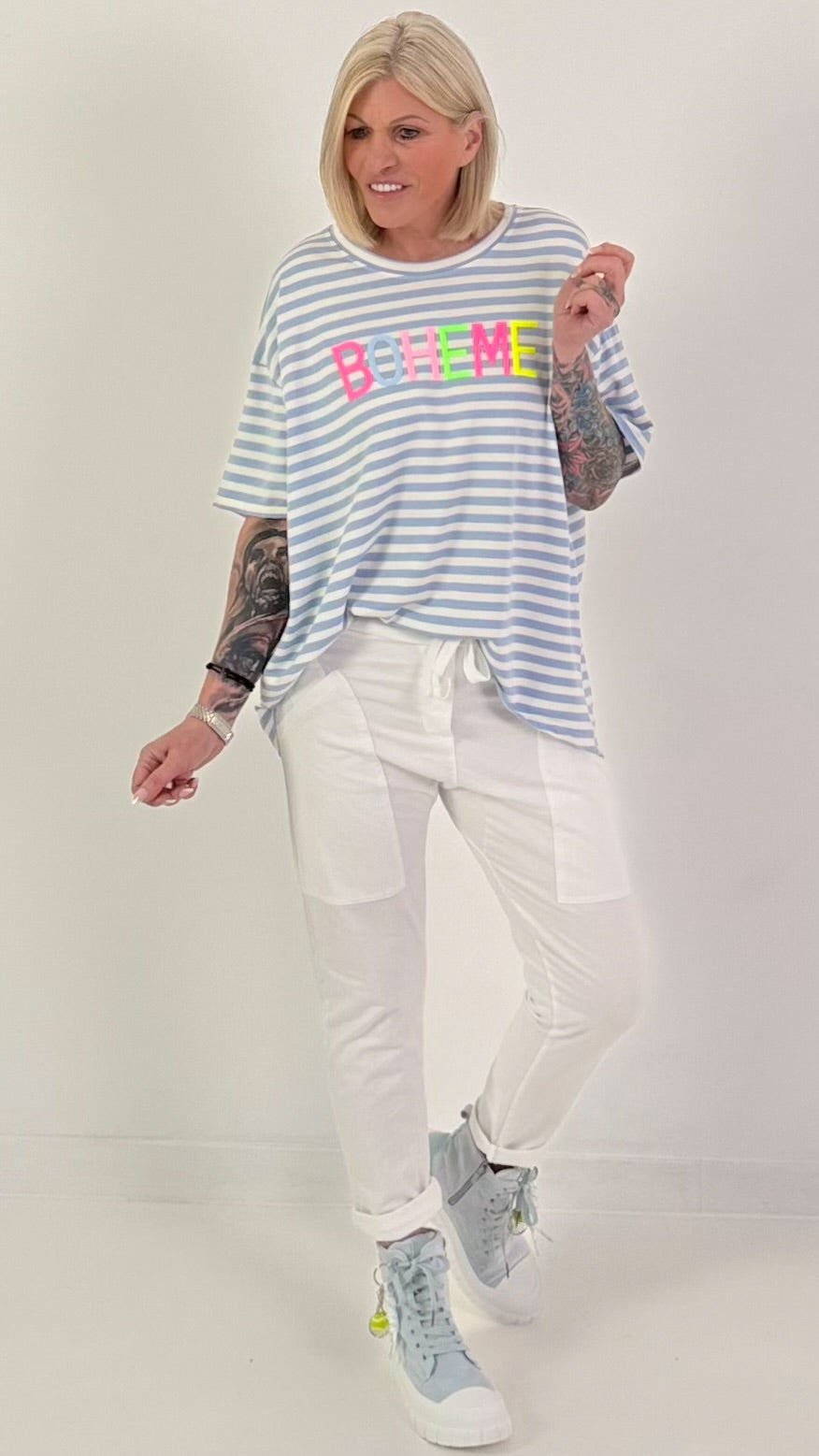 T-Shirt Boheme - hellblau-weiss