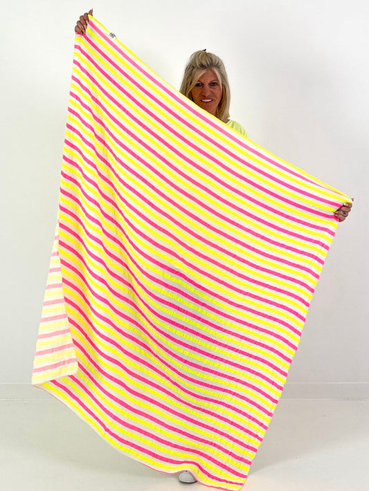XL Muslin Cloth with Stripes - white-neon yellow-neon pink