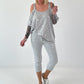 Shirt mit Cold Shoulder und Leo Strass - hellgrau