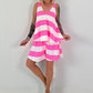 Two-piece with block stripes - white-neon pink