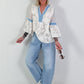 Tunika mit Pailletten und Denim-Details - weiss