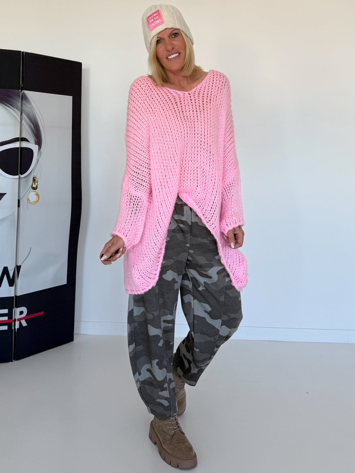 Soft Oversized Chunky Knit Sweater - Pink